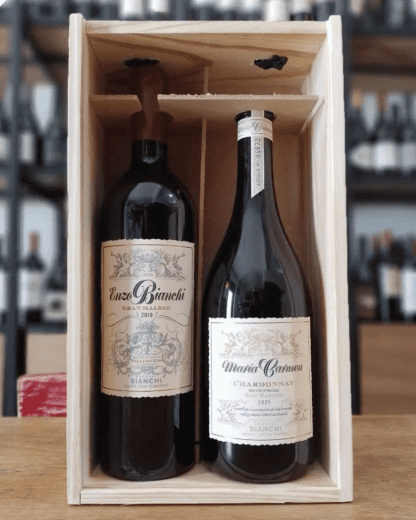 Enzo Bianchi Malbec Y María Carmen Chardonnay En Caja Madera