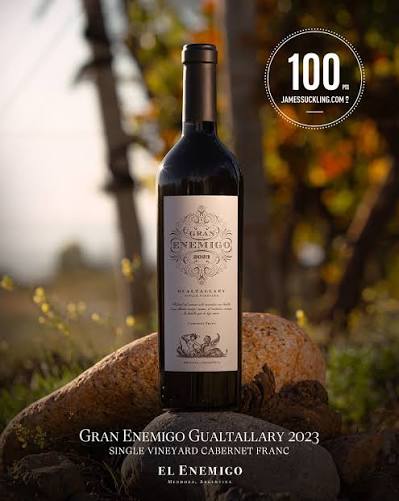 GRAN ENEMIGO CABERNET FRANC GUALTALLARY 2023 100 PUNTOS. JAMES SUCKLING
